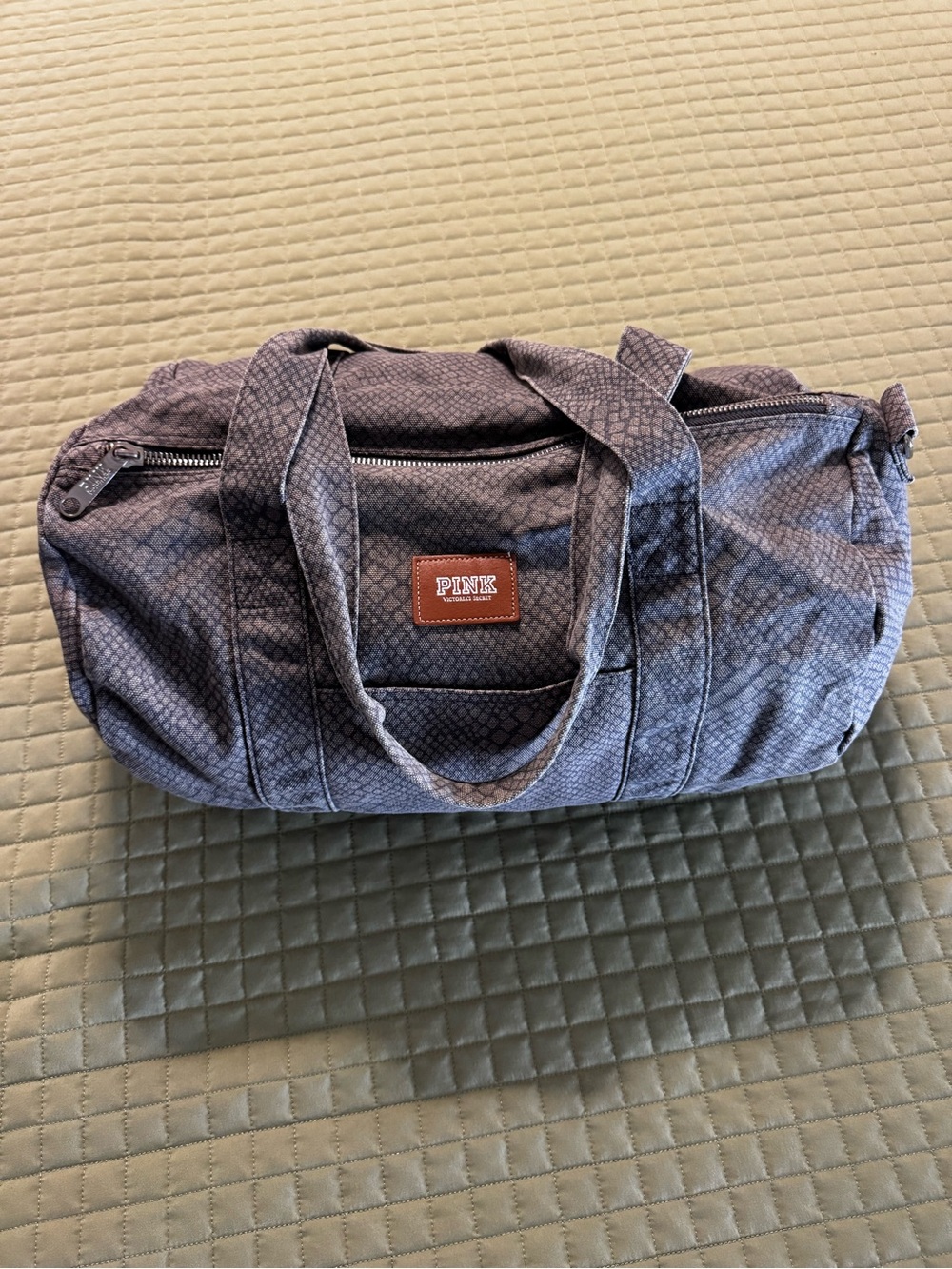 PINK Victoria's Secret Gray Snakeskin Print Python Denim Duffel Bag Gym Travel